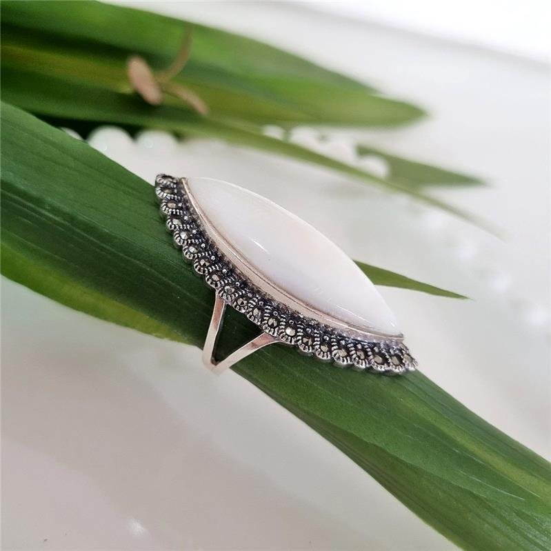 ANEL PRATA 925 NAVETE GRANDE MADRE PÉROLA