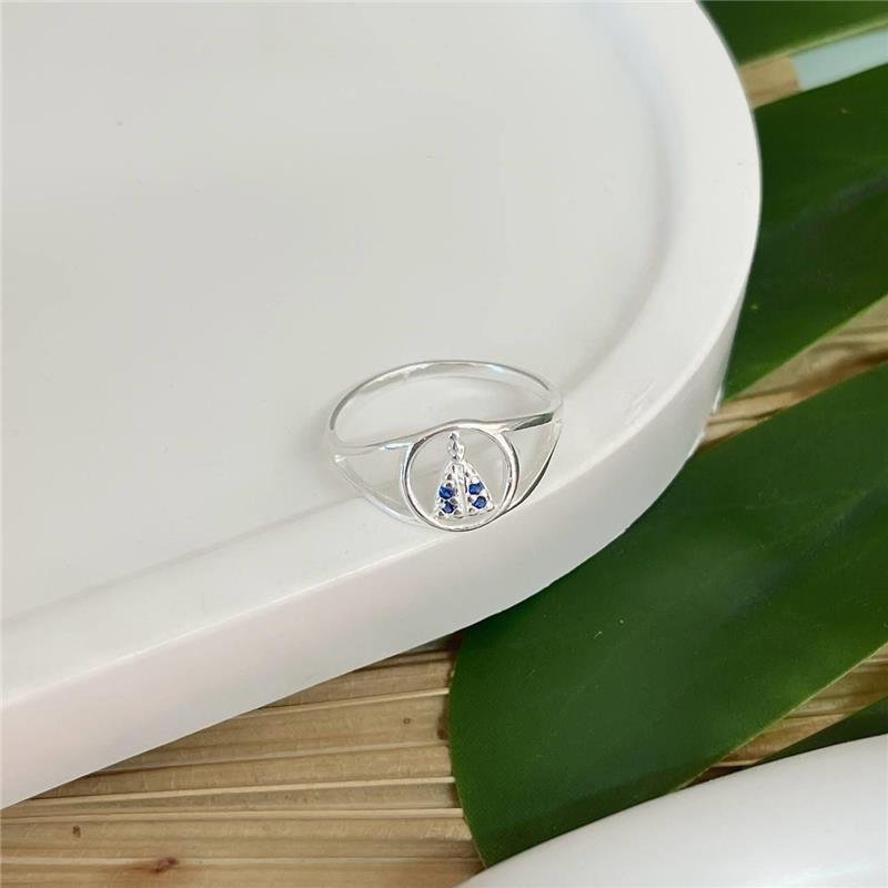 ANEL PRATA 925 NOSSA SENHORA APARECIDA COM MICROZIRCÔNIAS AZUIS 