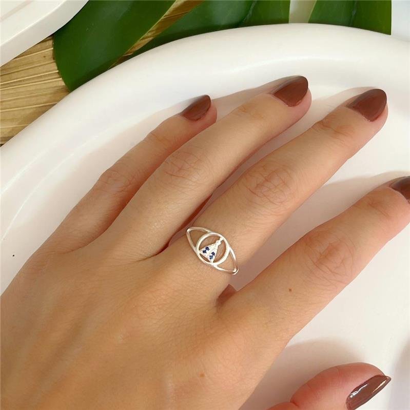 ANEL PRATA 925 NOSSA SENHORA APARECIDA COM MICROZIRCÔNIAS AZUIS 