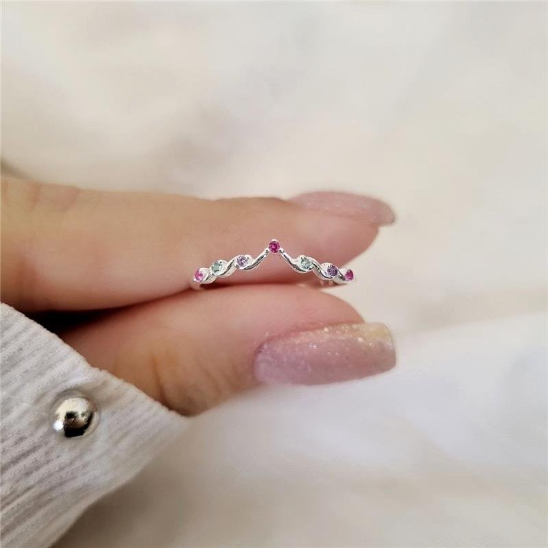 ANEL PRATA 925 ONDULADO BICO PEDRAS COLORIDAS