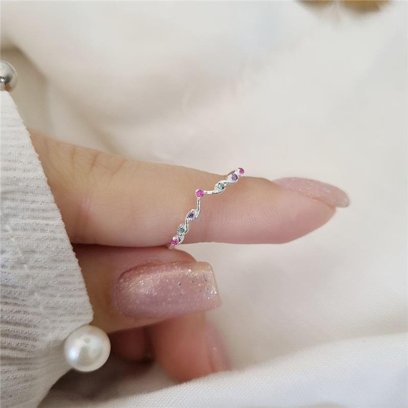 ANEL PRATA 925 ONDULADO BICO PEDRAS COLORIDAS