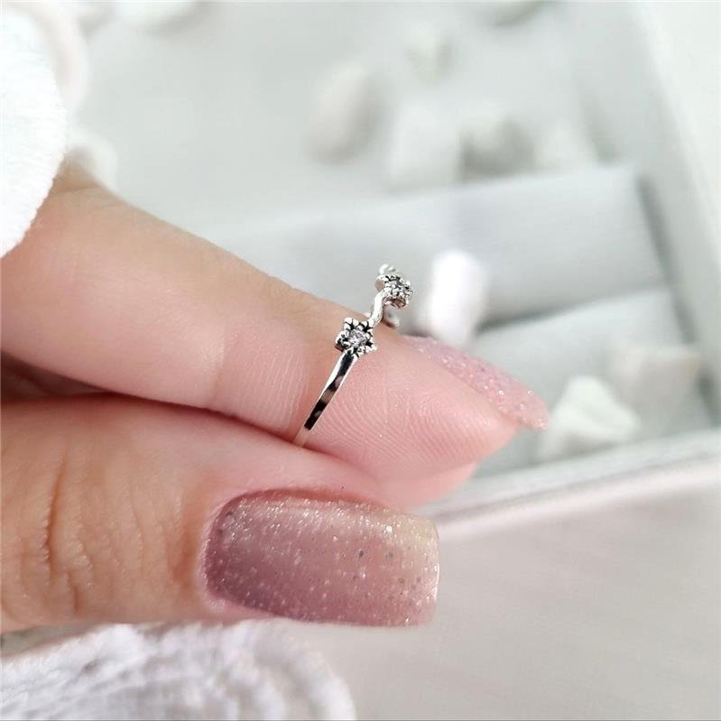 ANEL PRATA 925 ONDULADO COM FLORES CRAVEJADA