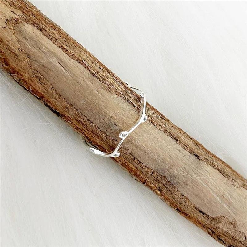 ANEL PRATA 925 ONDULADO RAMOS FOLHAS CRAVEJADO