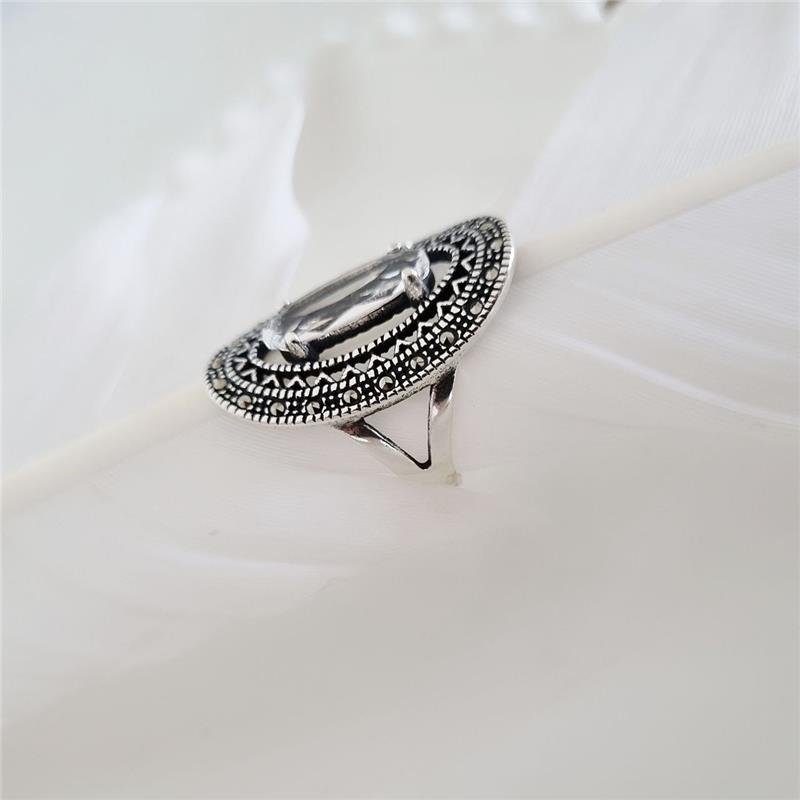 ANEL PRATA 925 OVAL GRANDE COM PEDRA E CRAVEJADO