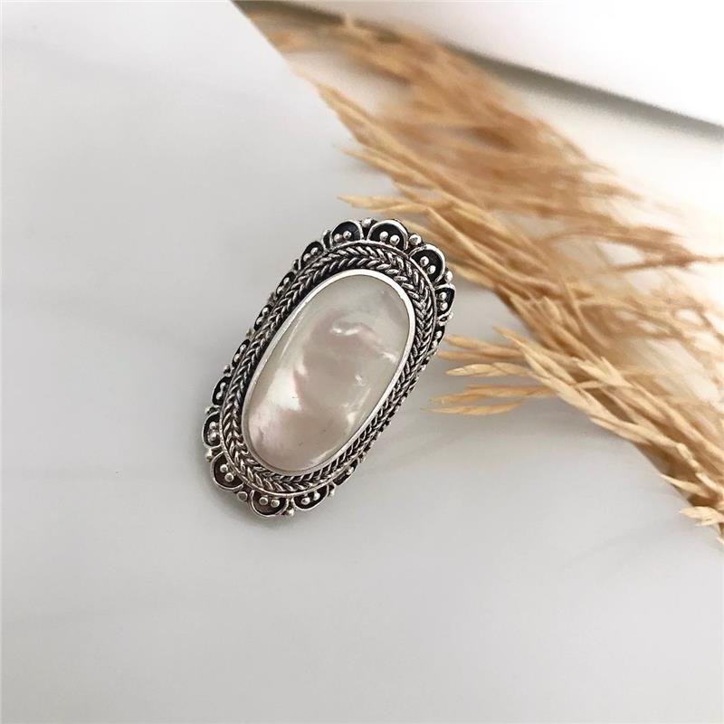 ANEL PRATA 925 OVAL MADRE PÉROLA LUXO