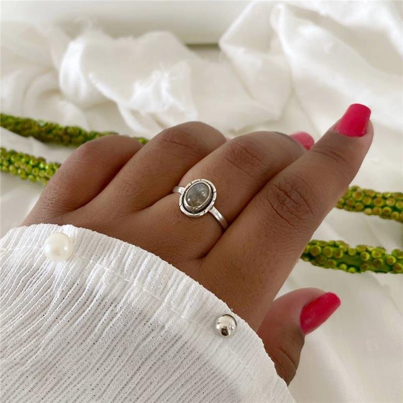 ANEL PRATA 925 OVAL PEDRA NATURAL