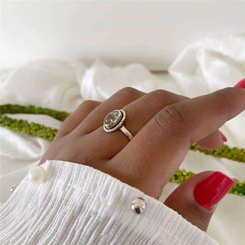 ANEL PRATA 925 OVAL PEDRA NATURAL