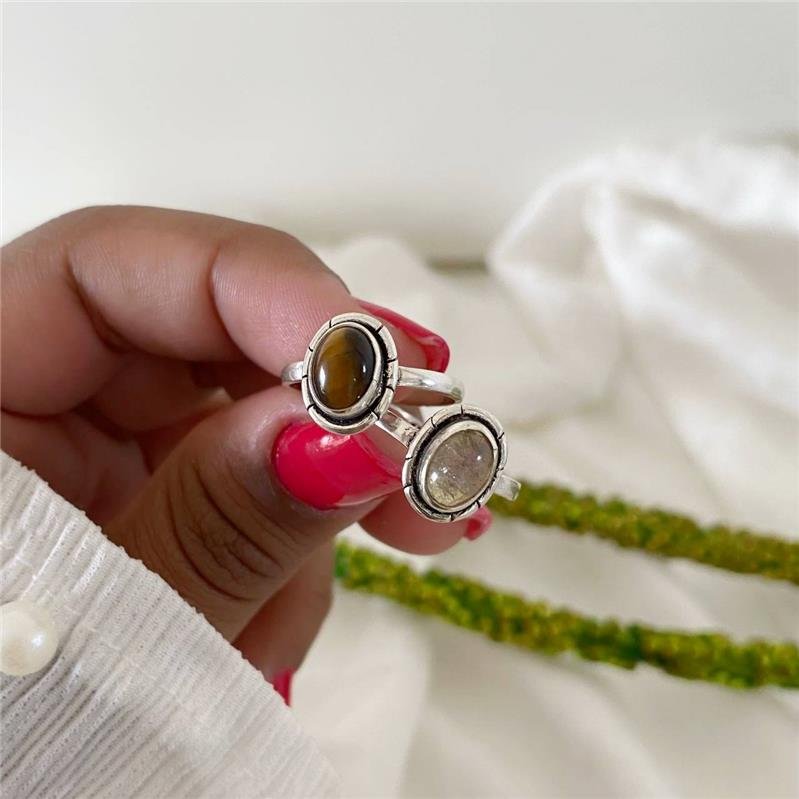 ANEL PRATA 925 OVAL PEDRA NATURAL