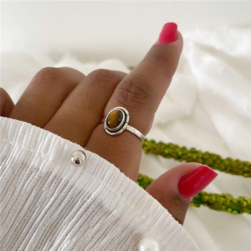 ANEL PRATA 925 OVAL PEDRA NATURAL