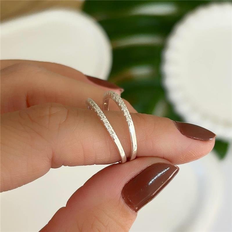 ANEL PRATA 925 PAR APARADOR ALIANÇA CRAVEJADO MICROZIRCÔNIAS