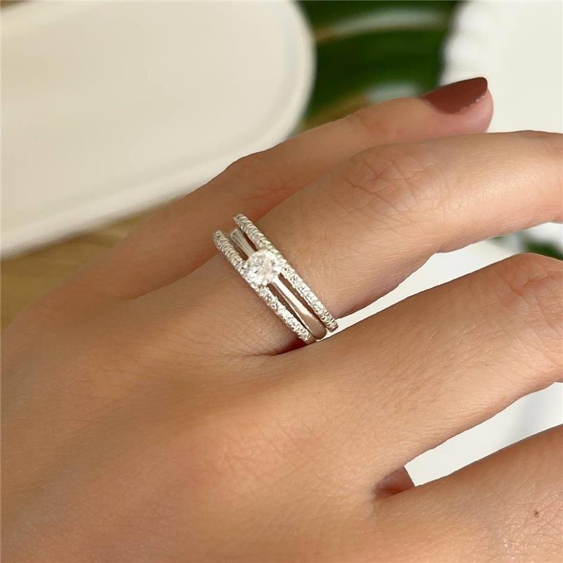 ANEL PRATA 925 PAR APARADOR ALIANÇA CRAVEJADO MICROZIRCÔNIAS