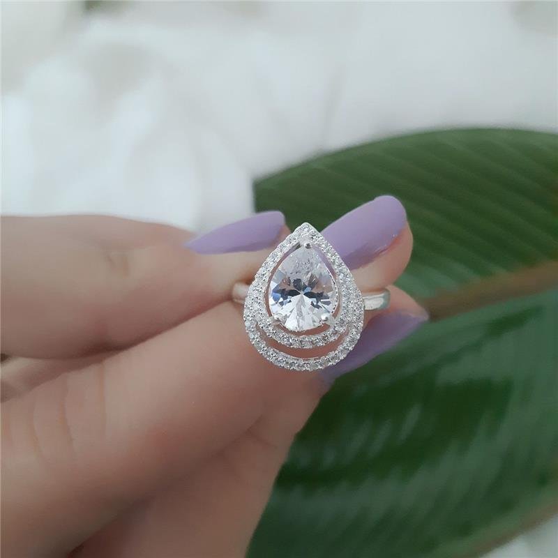 ANEL PRATA 925 PEDRA GOTA E CRAVEJADO ZIRCÔNIA