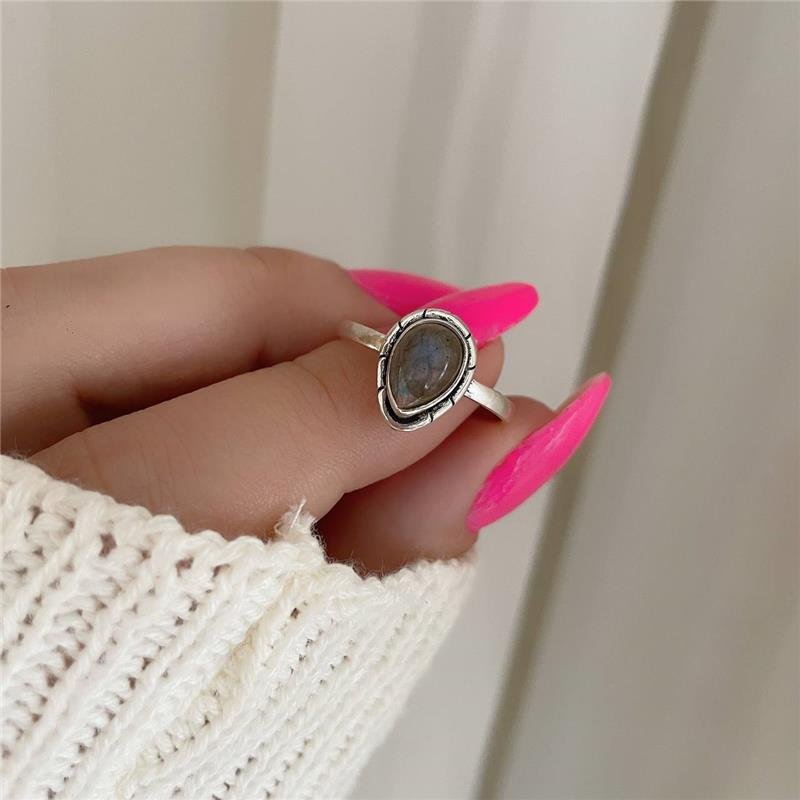 ANEL PRATA 925 PEDRA NATURAL GOTA