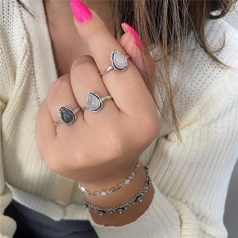 ANEL PRATA 925 PEDRA NATURAL GOTA