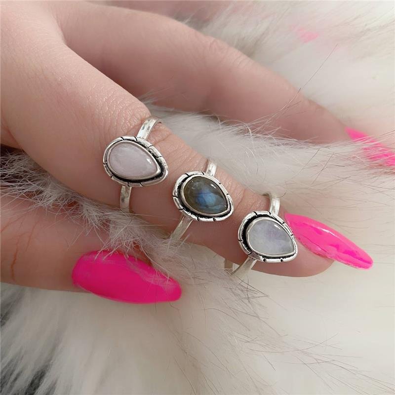 ANEL PRATA 925 PEDRA NATURAL GOTA