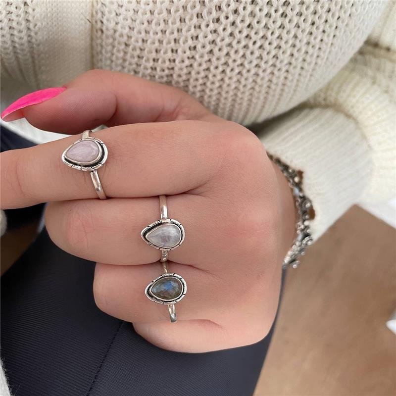 ANEL PRATA 925 PEDRA NATURAL GOTA