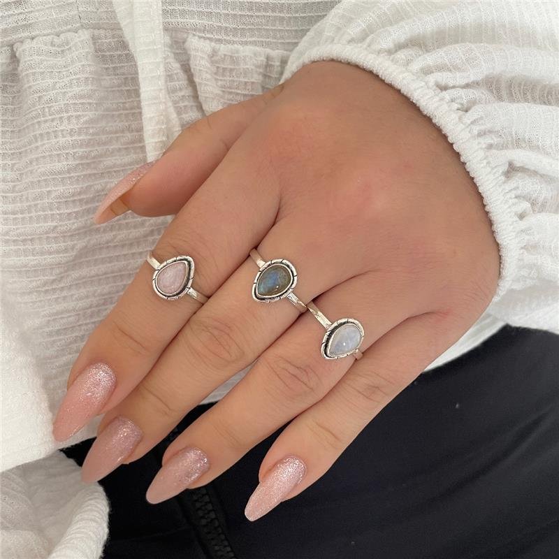 ANEL PRATA 925 PEDRA NATURAL GOTA