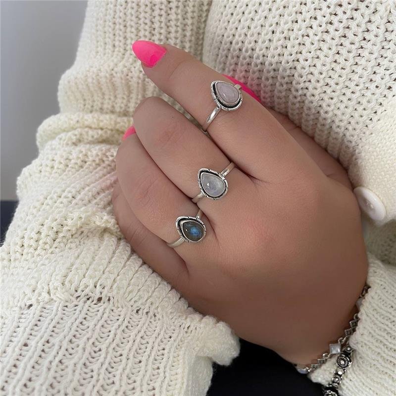 ANEL PRATA 925 PEDRA NATURAL GOTA