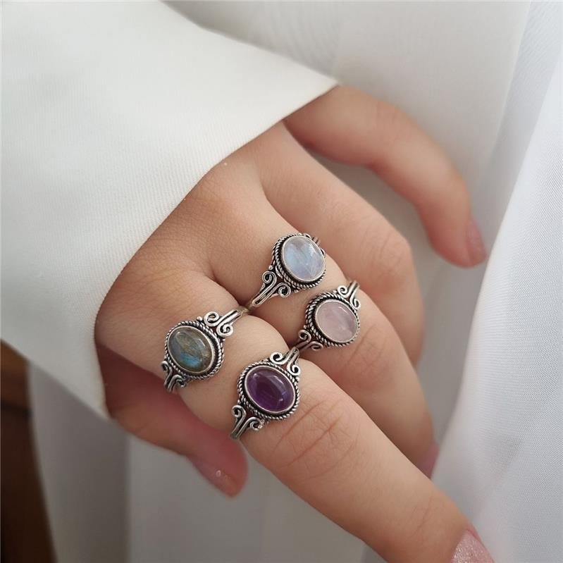 ANEL PRATA 925 PEDRA NATURAL OVAL