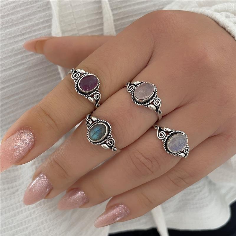 ANEL PRATA 925 PEDRA NATURAL OVAL TRABALHADO