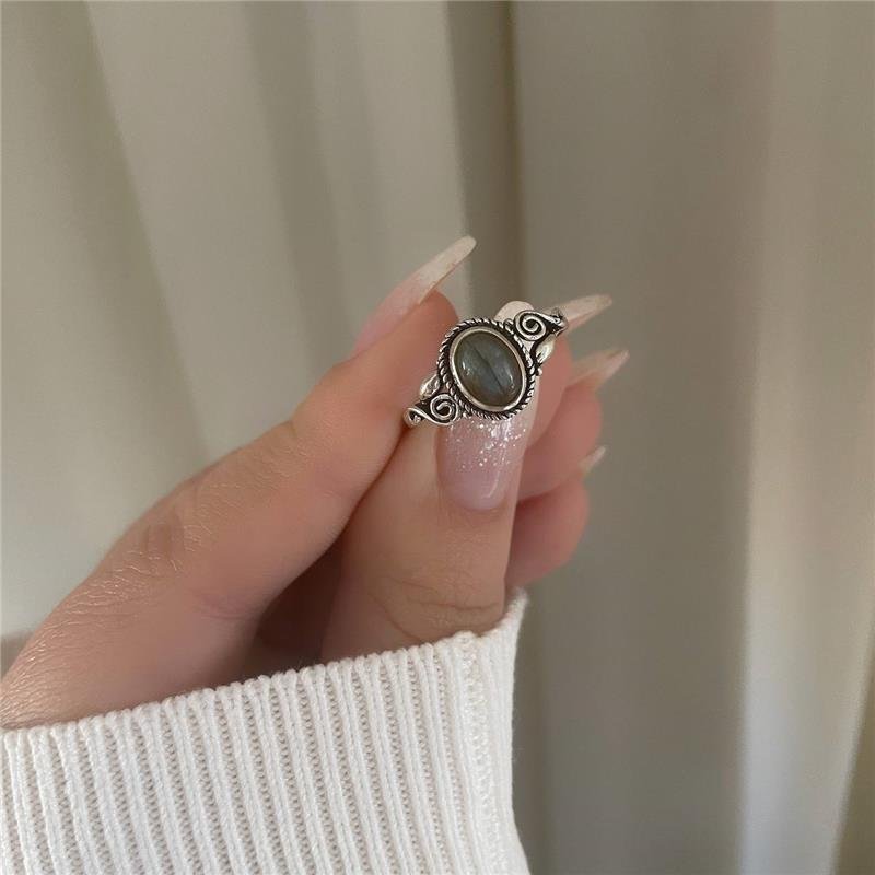 ANEL PRATA 925 PEDRA NATURAL OVAL TRABALHADO