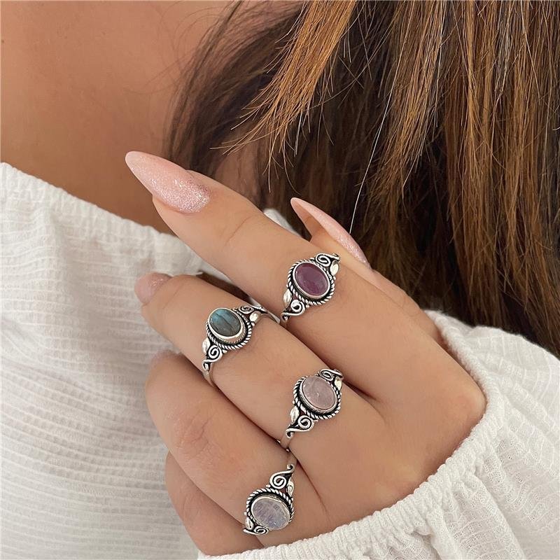 ANEL PRATA 925 PEDRA NATURAL OVAL TRABALHADO