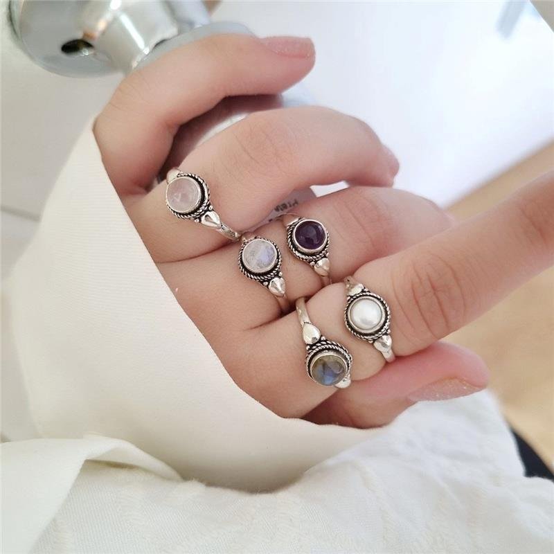 ANEL PRATA 925 PEDRA NATURAL REDONDA