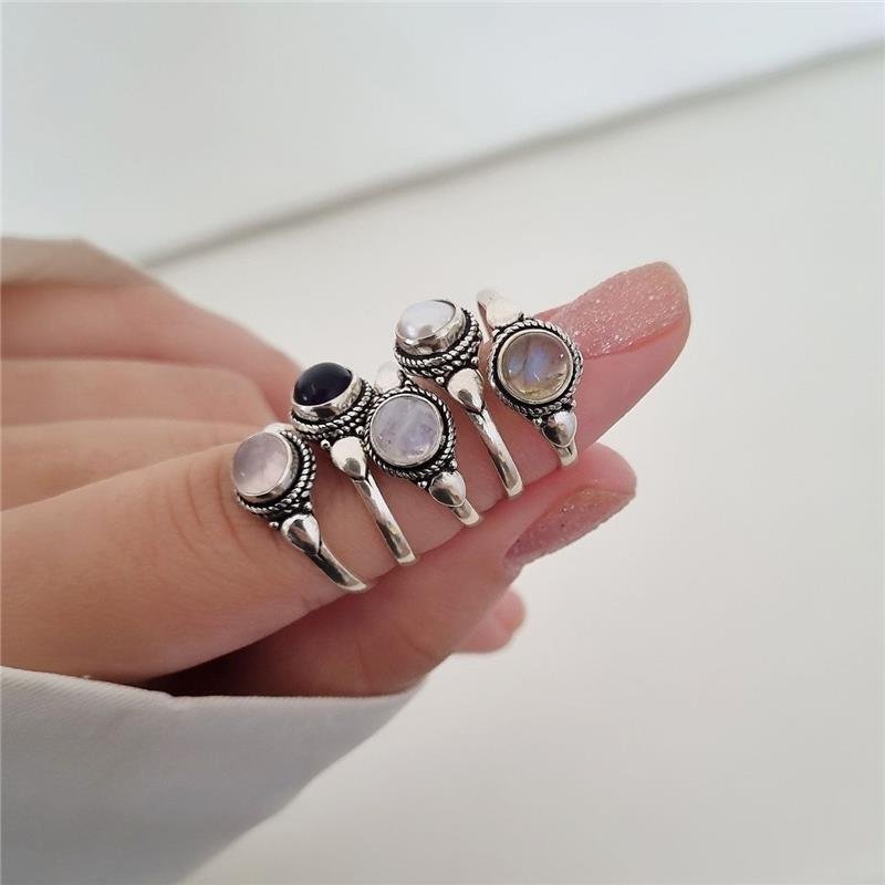 ANEL PRATA 925 PEDRA NATURAL REDONDA