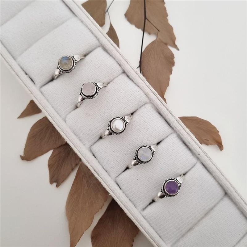 ANEL PRATA 925 PEDRA NATURAL REDONDA