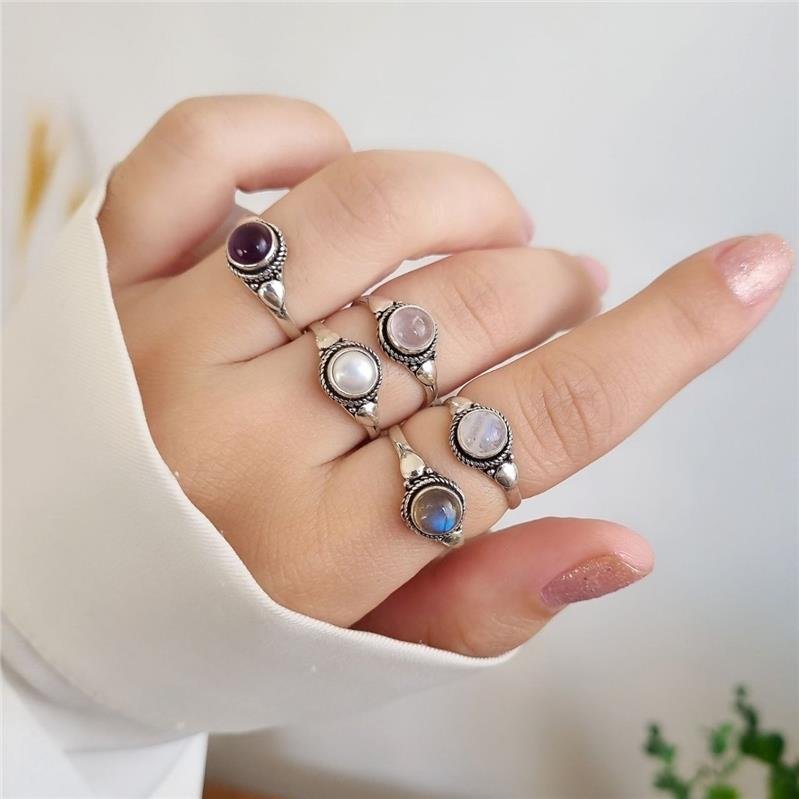 ANEL PRATA 925 PEDRA NATURAL REDONDA