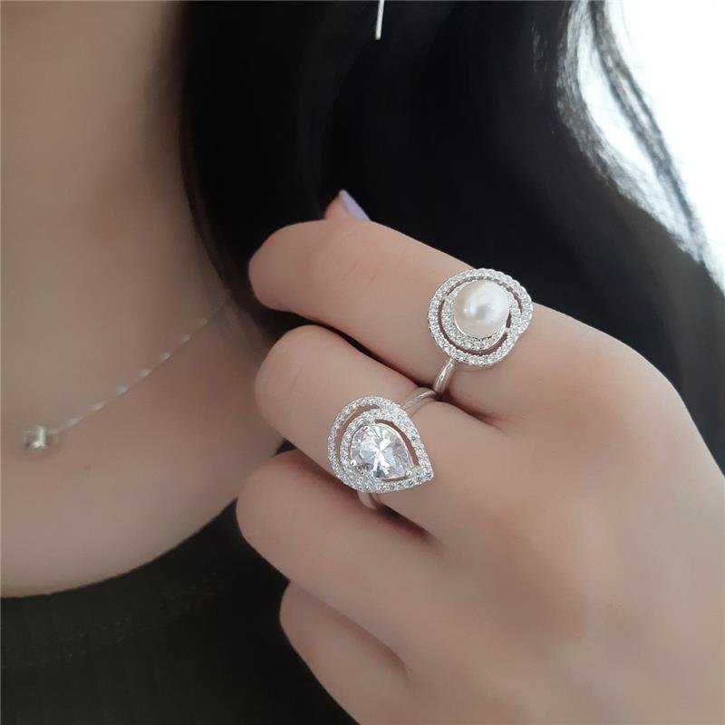 ANEL PRATA 925 PÉROLA COM ESPIRAL DE ZIRCÔNIA