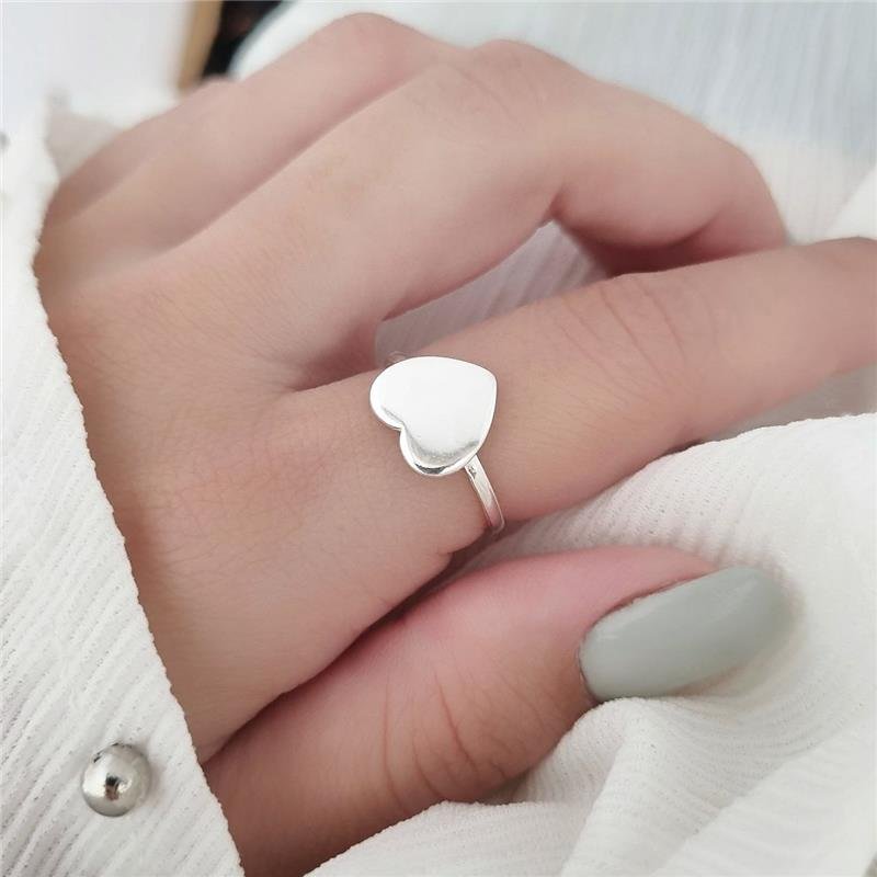 ANEL PRATA 925 PLACA CORAÇÃO LISO