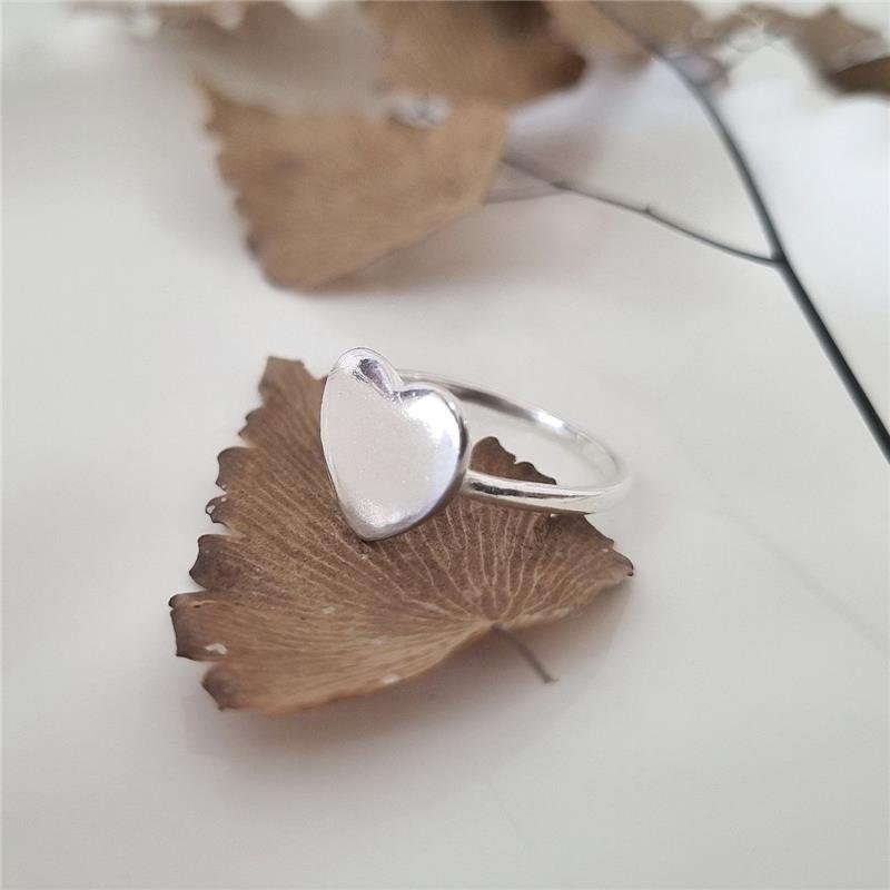 ANEL PRATA 925 PLACA CORAÇÃO LISO