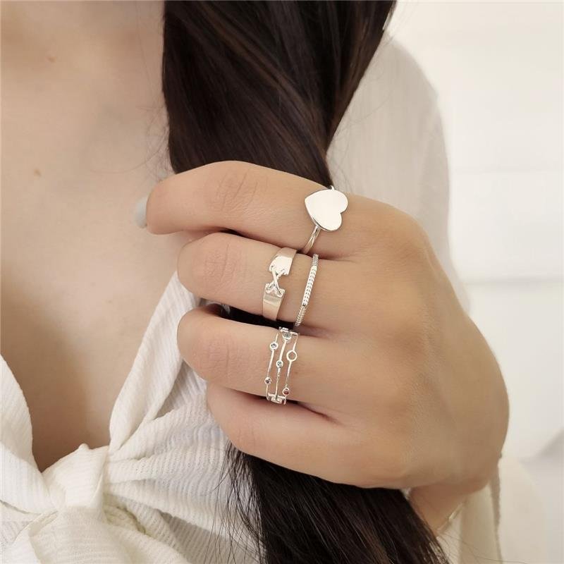 ANEL PRATA 925 PLACA CORAÇÃO LISO