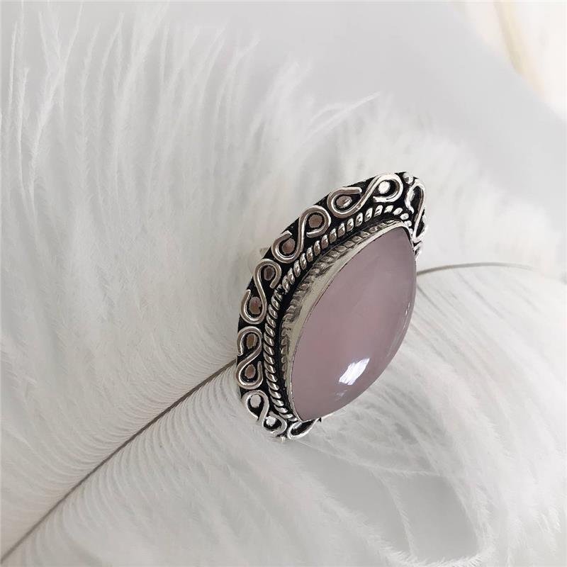 ANEL PRATA 925 QUARTZO ROSA AMENDOADO