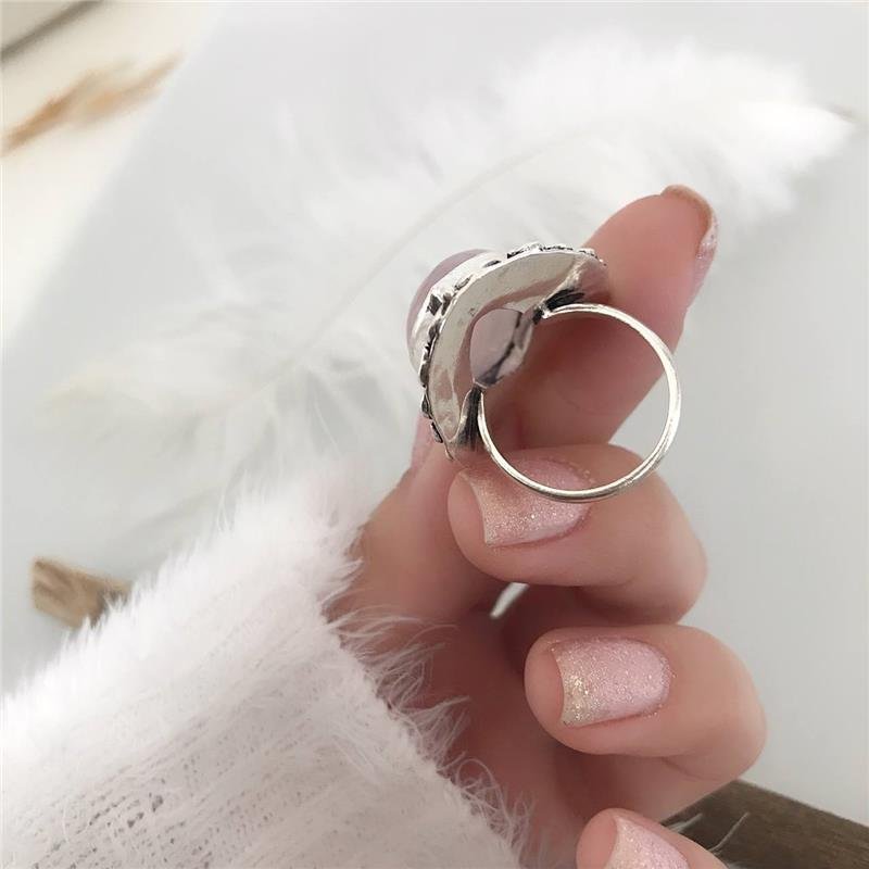 ANEL PRATA 925 QUARTZO ROSA AMENDOADO