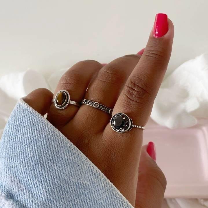 ANEL PRATA 925 REDONDO ÔNIX