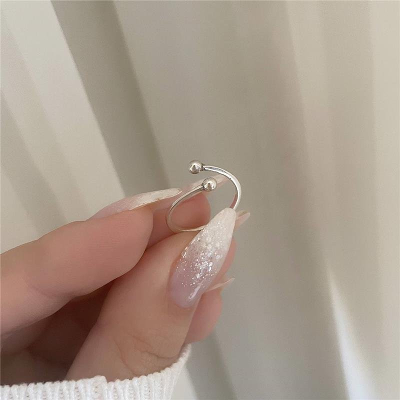 ANEL PRATA 925 REGULÁVEL LISO BOLINHAS NAS PONTAS