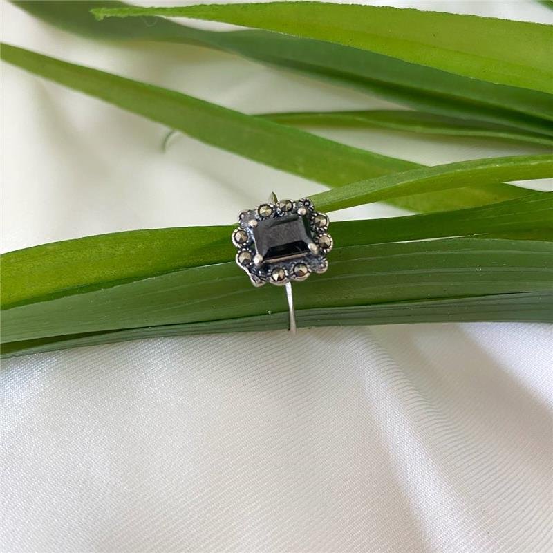 ANEL PRATA 925 RETÂNGULO ÔNIX