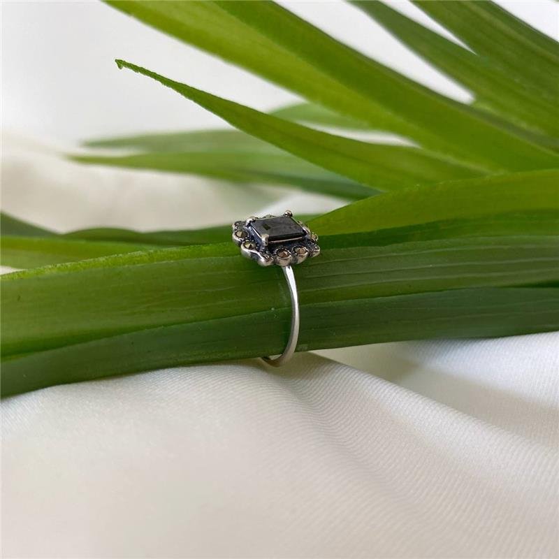 ANEL PRATA 925 RETÂNGULO ÔNIX