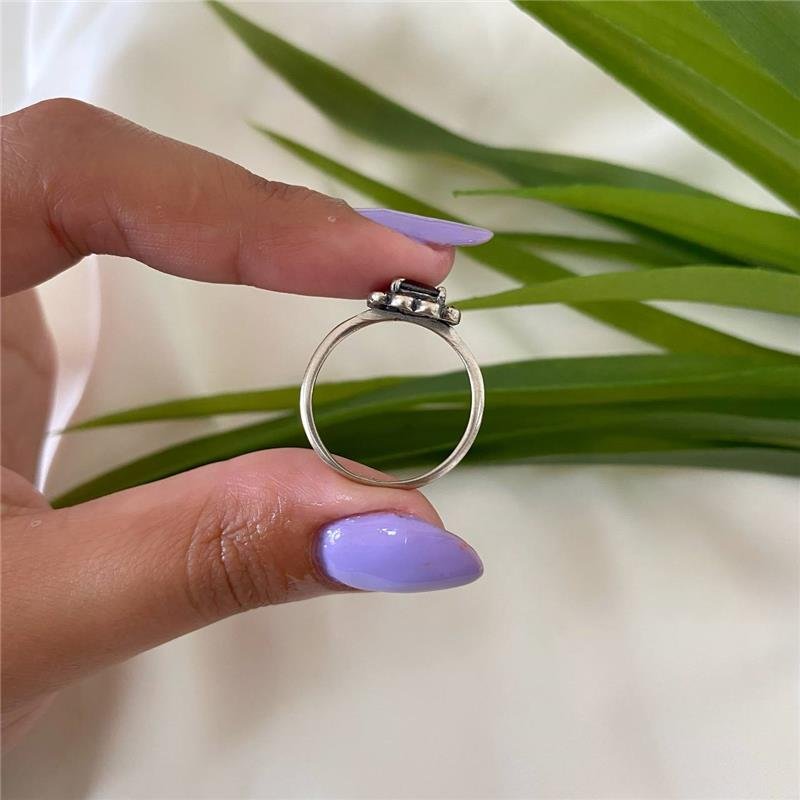 ANEL PRATA 925 RETÂNGULO ÔNIX