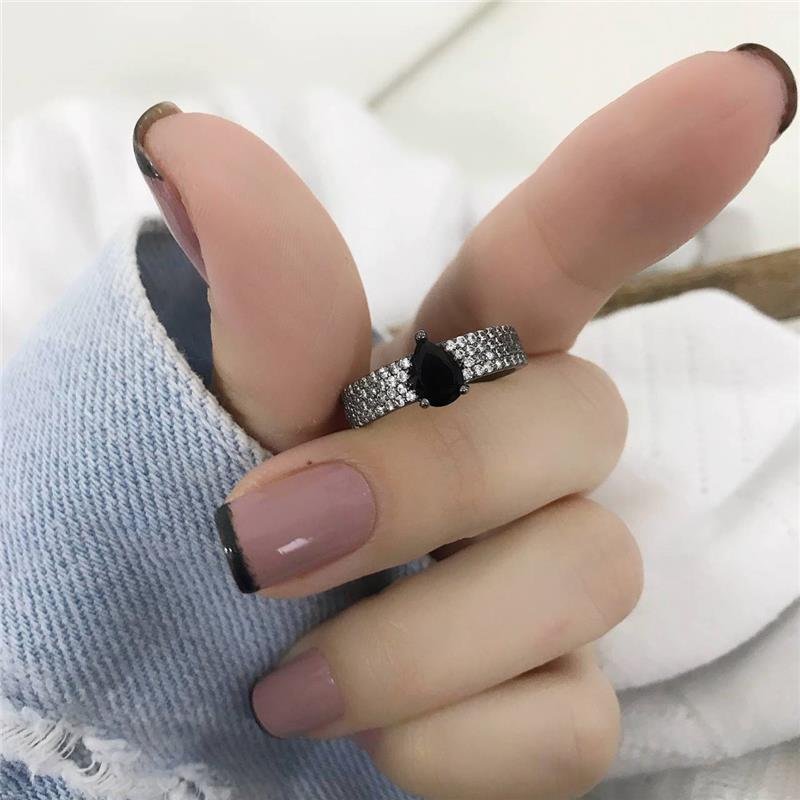 ANEL PRATA 925 RÓDIO GOTA ÔNIX