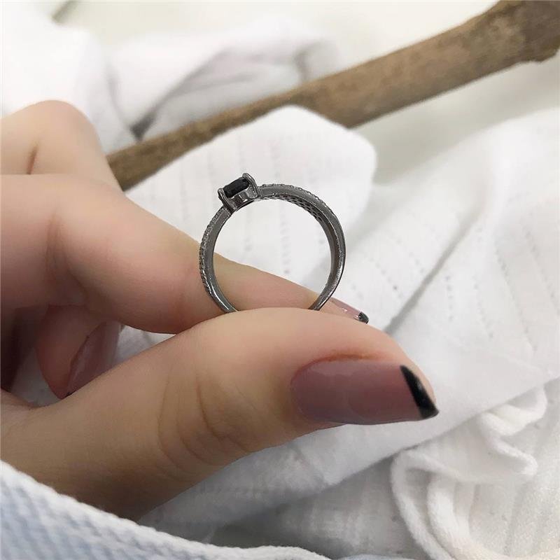 ANEL PRATA 925 RÓDIO GOTA ÔNIX