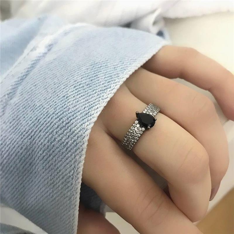 ANEL PRATA 925 RÓDIO GOTA ÔNIX