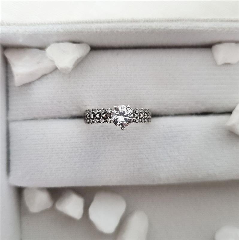 ANEL PRATA 925 SOLITÁRIO ARO TRIPLO CORAÇÕES