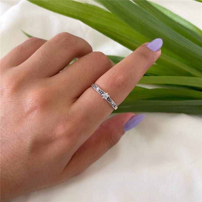 ANEL PRATA 925 SOLITÁRIO BOLINHAS NAS LATERAIS