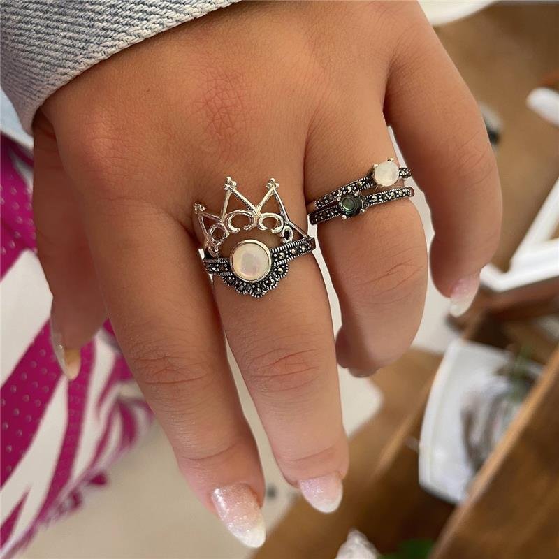 ANEL PRATA 925 SOLITÁRIO COM PEDRA NATURAL