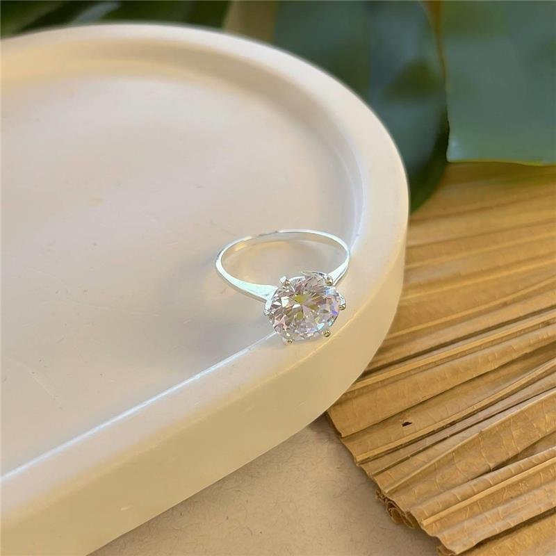 ANEL PRATA 925 SOLITÁRIO COM ZIRCÔNIA GRANDE ARO LISO