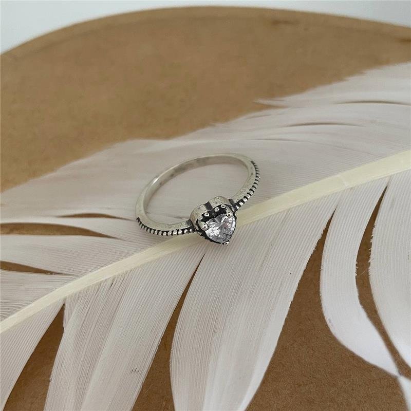 ANEL PRATA 925 SOLITÁRIO CORAÇÃO COM BOLINHAS EM VOLTA