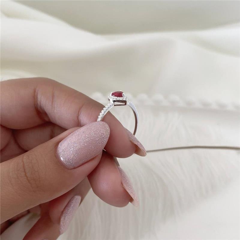 ANEL PRATA 925 SOLITÁRIO CORAÇÃO COM PEDRA CORES